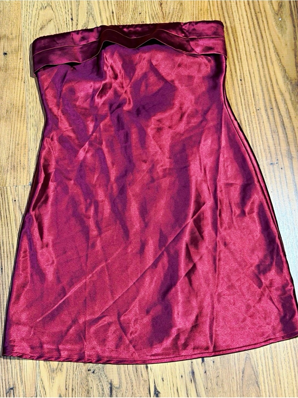 Altar'd State Burgundy Satin Strapless Mini Dress Size Large Back Cutout